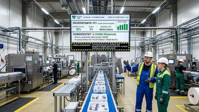 Tuotantotilan infonäyttö tuotannon tilannetiedoilla